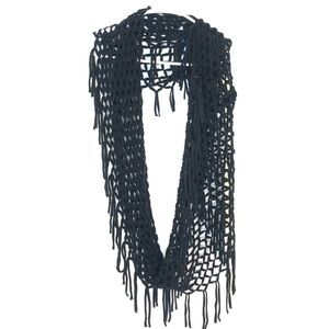 2/$15 Black Fringe Infinity Scarf | Open Knit Boho Loop Scarf